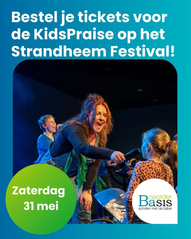 Met een grote tent vol kinderen en ouders gaan we zingen en swingen en God groot maken, samen met de meesters en juffen van de NoorderBasis band. Iedereen is welkom om mee te zingen met deze energieke en enthousiaste band. Op zaterdag 31 mei is de KidsPraise voor het 3e jaar in de grote tent op het Strandheem Festival.Er zijn nog kaarten voor de Kids Praise, dus vergeet niet snel je tickets te reserveren via www.strandheemfestival.nl #scholenmetdebijbel #strandheemfestival #zingen